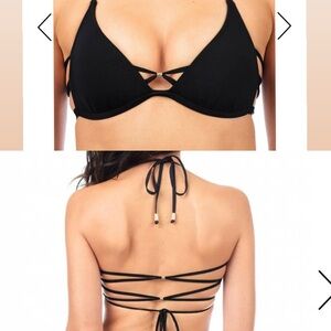 VODA SWIM ENVY PUSH UP® STRAPPY STRING BIKINI TOP IN BLACK SIZE SMALL